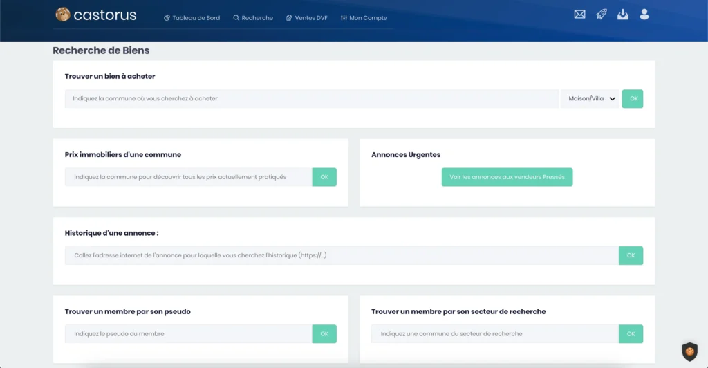 Capture d'écran du module de recherche de biens du logiciel Castorus Immobilier
